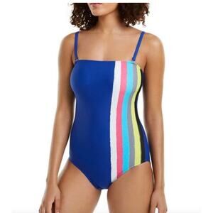 Calvin Klein ATLANTIS MULTI NEON STRIPES Classic One-Piece Swimsuit US 6 NWT